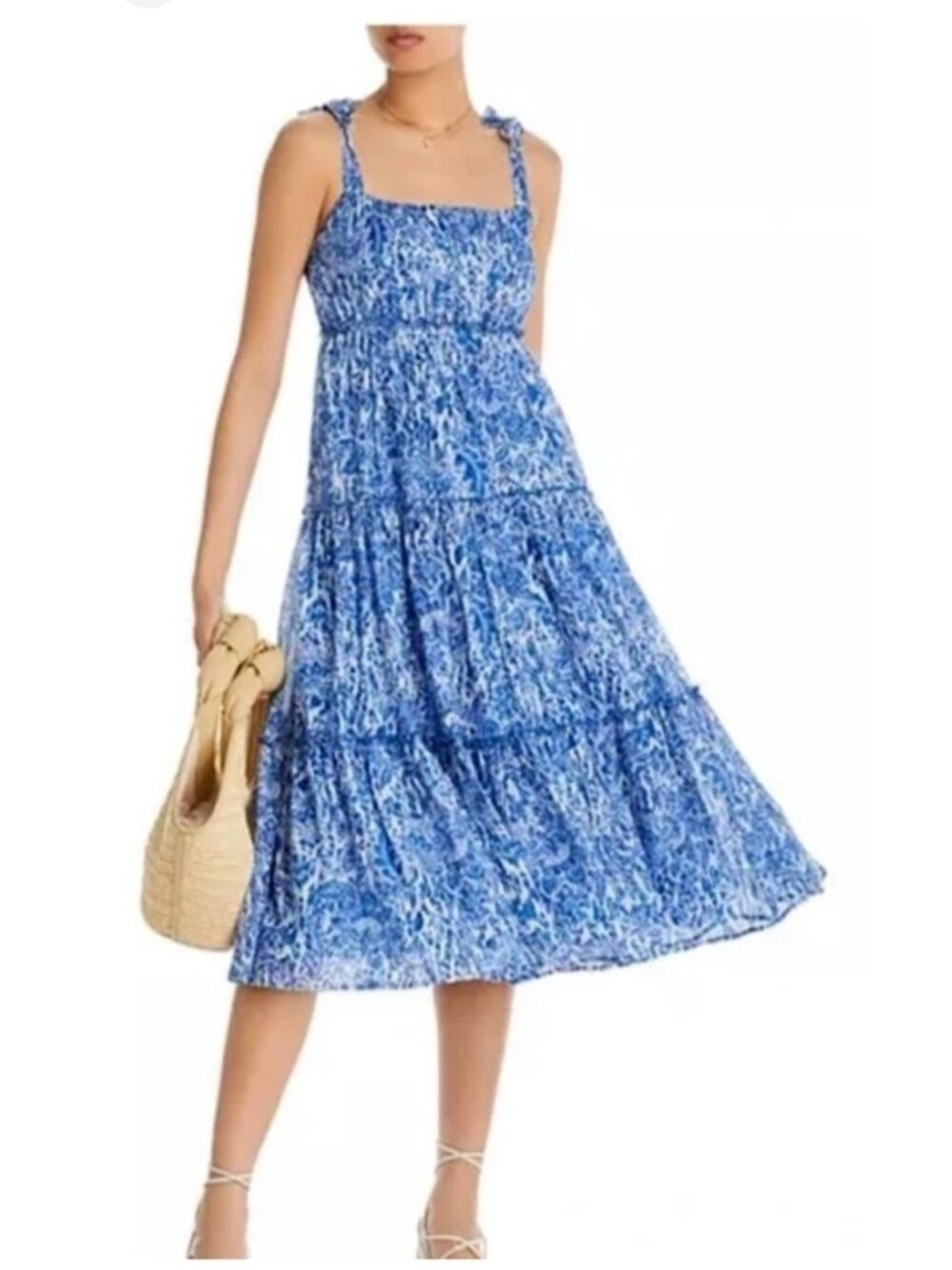 Aqua Womens Blue Floral Tiered Midi‎ Dress  Size S